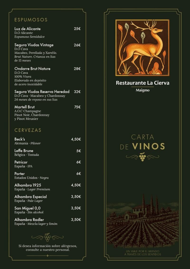 Carta de vinos de La Cierva