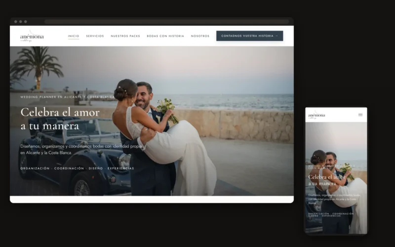 Anémona Weddings website on desktop and mobile
